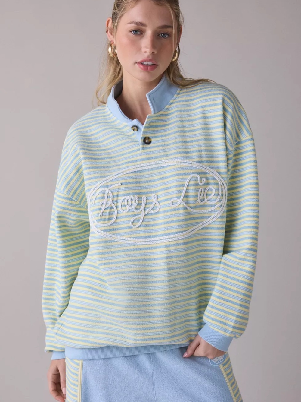 Boys Lie Pastel Blue & Pale Yellow Striped Mock-Collar Sweater